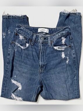 (0) ABERCROMBIE & FITCH Curve Love High-rise Mom Jeans Distressed